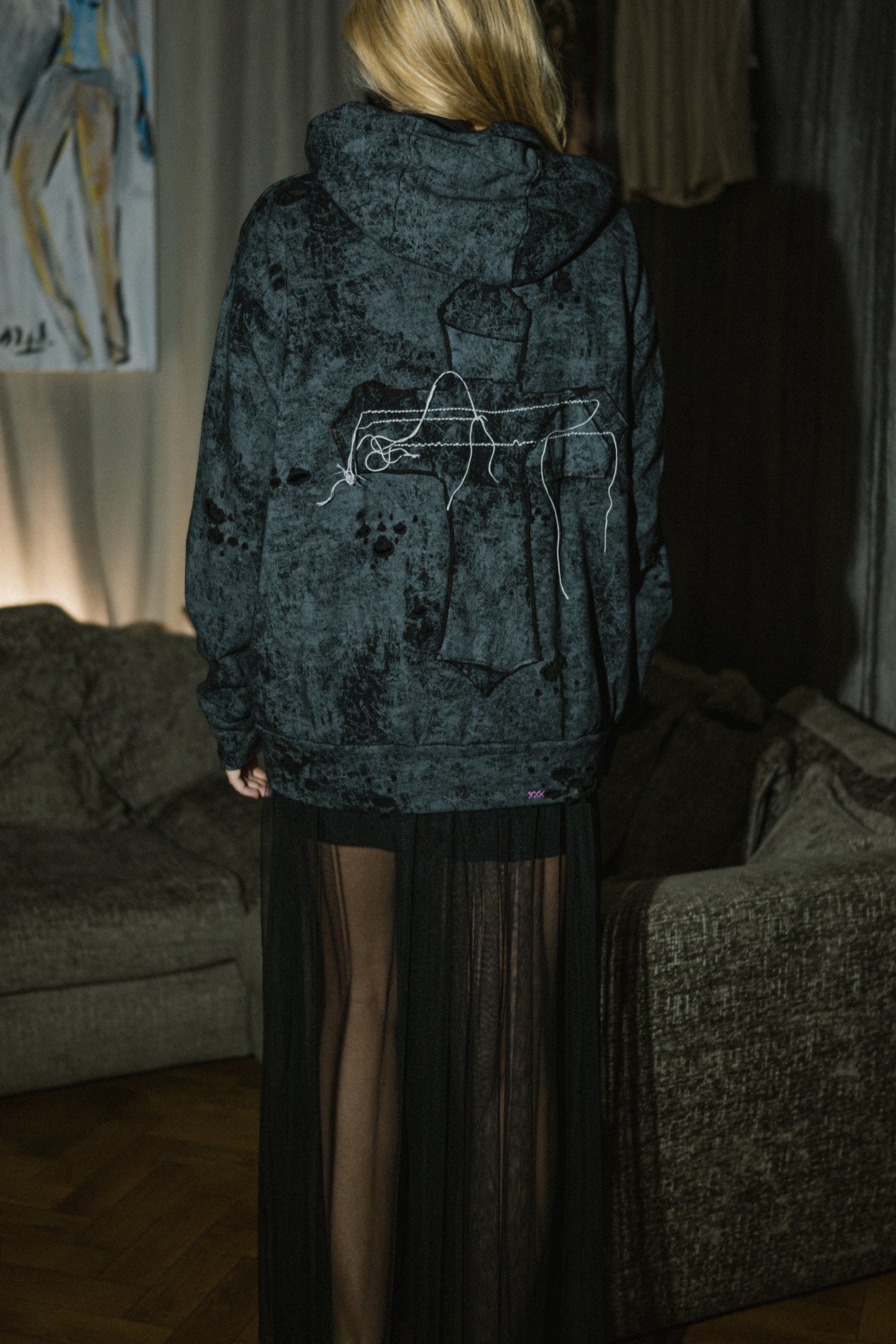 Cotton hoodie with crosse and embroidery