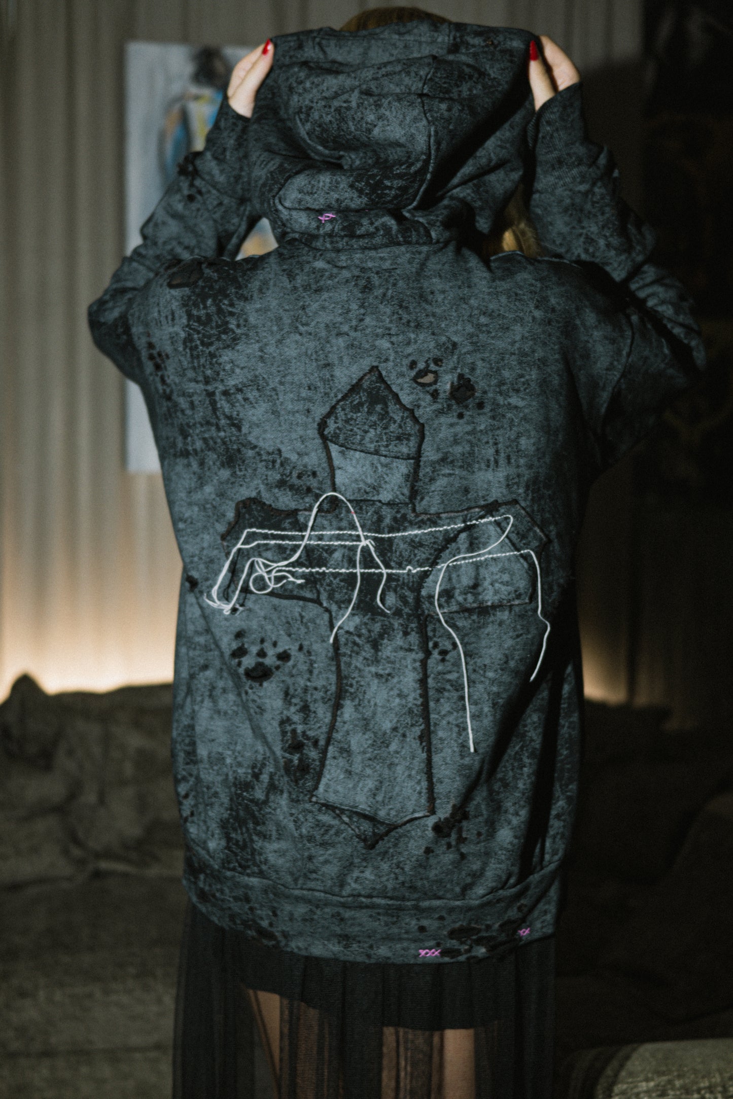 Cotton hoodie with crosse and embroidery