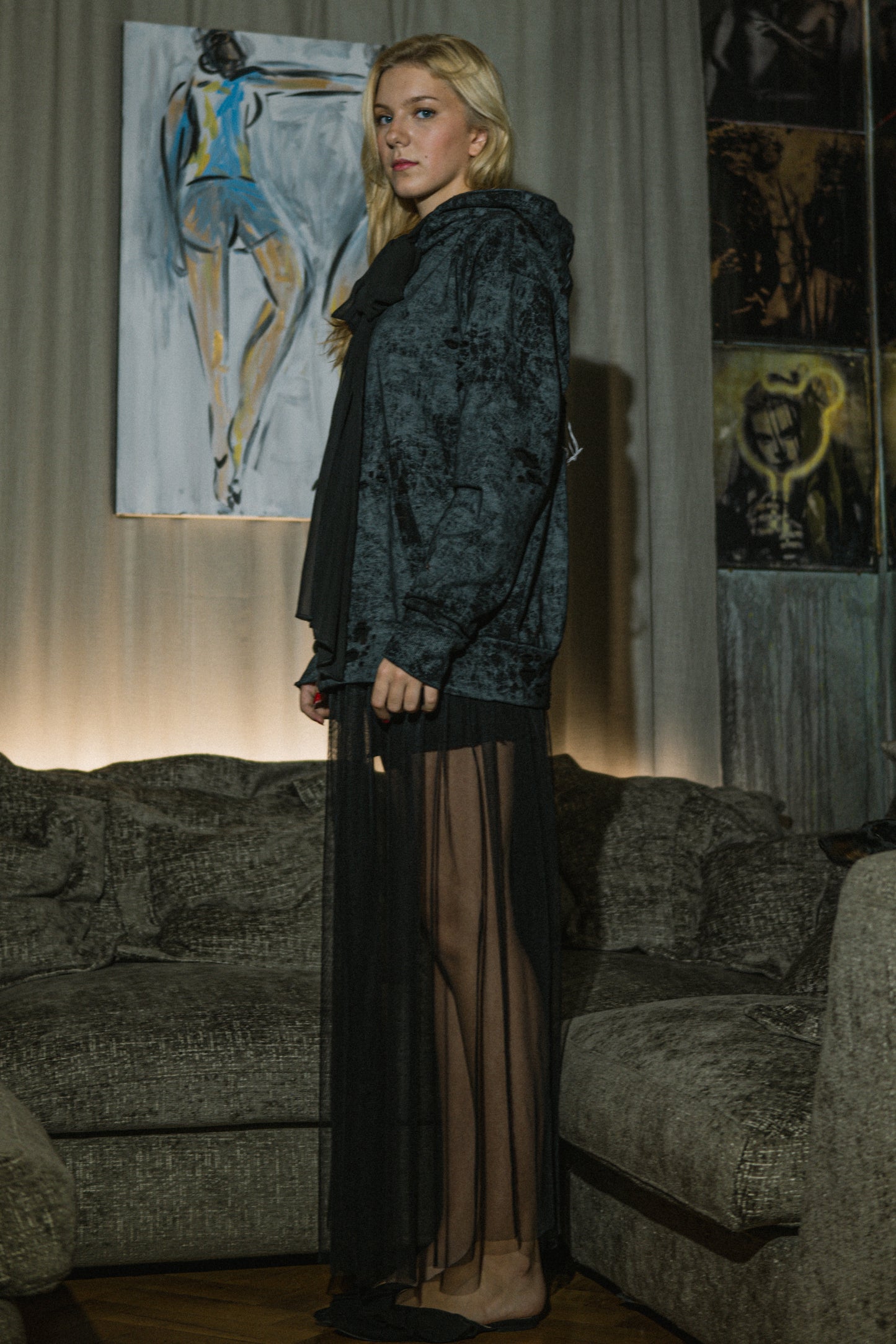Cotton hoodie with crosse and embroidery