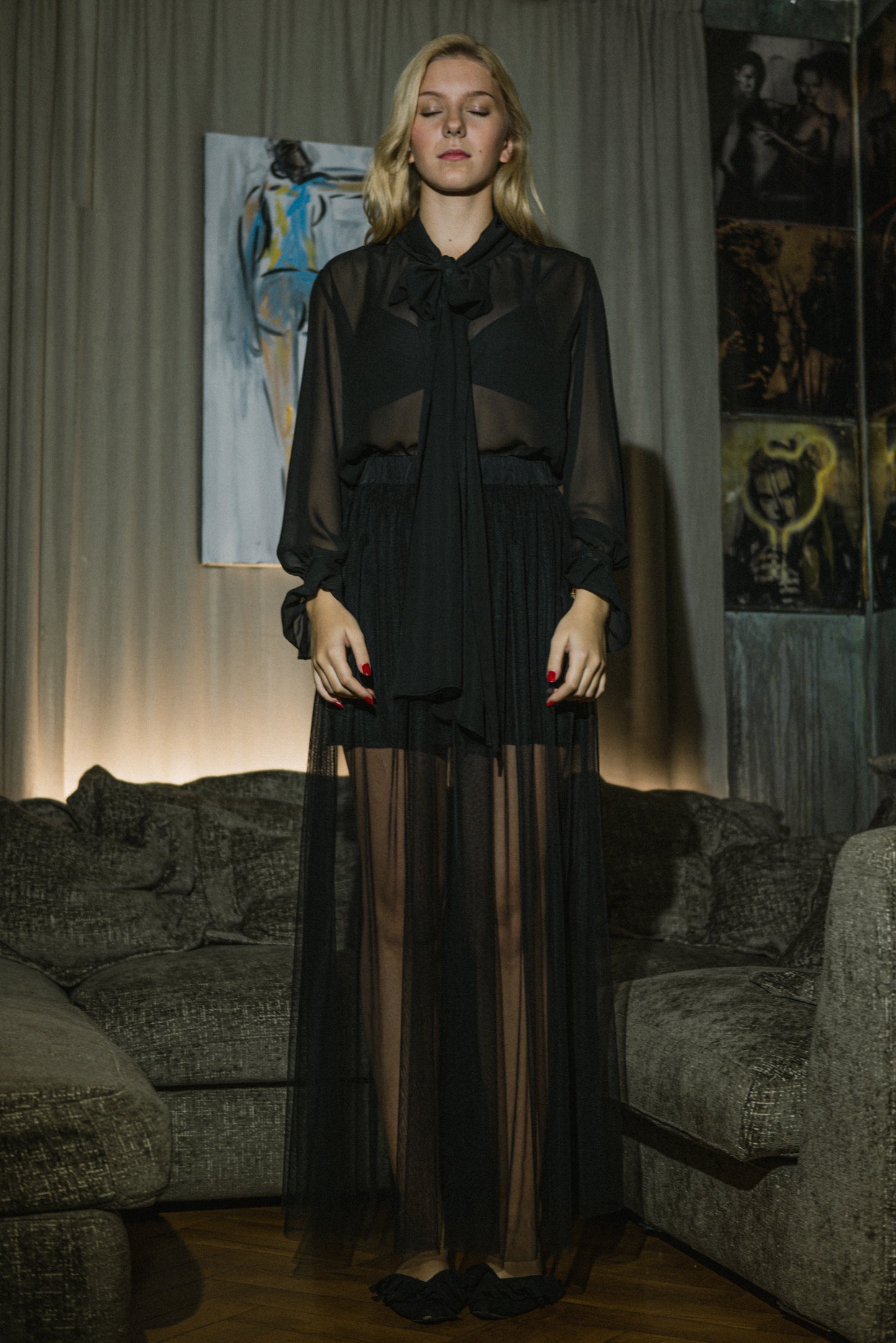 A silk blouse with charming bow