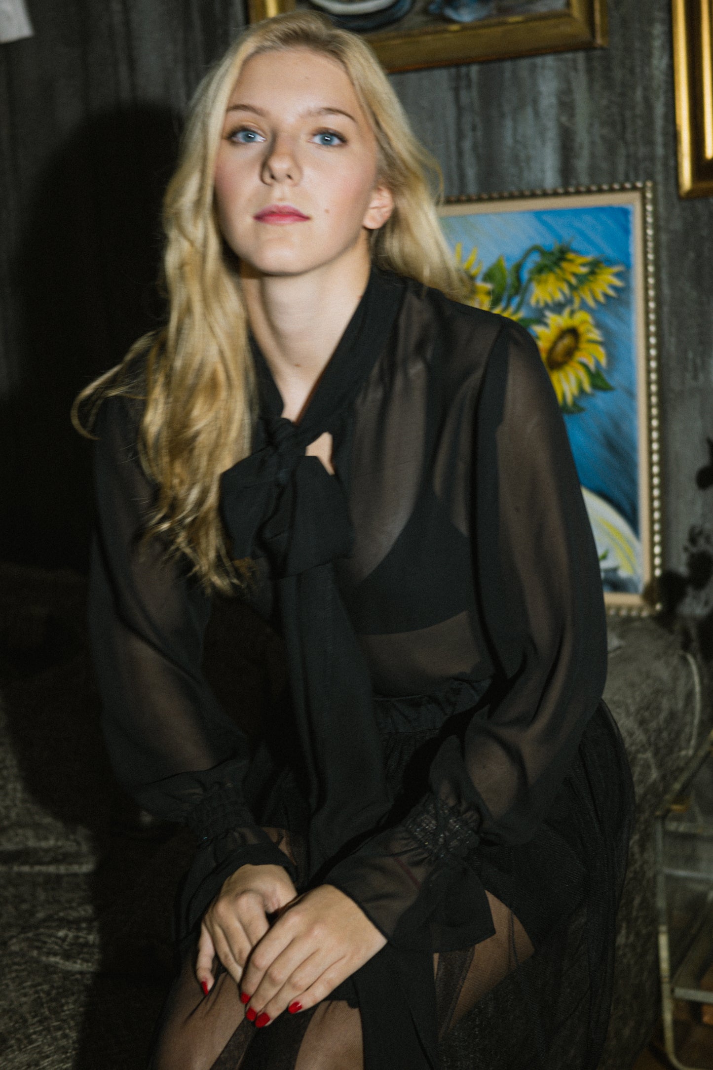 A silk blouse with charming bow