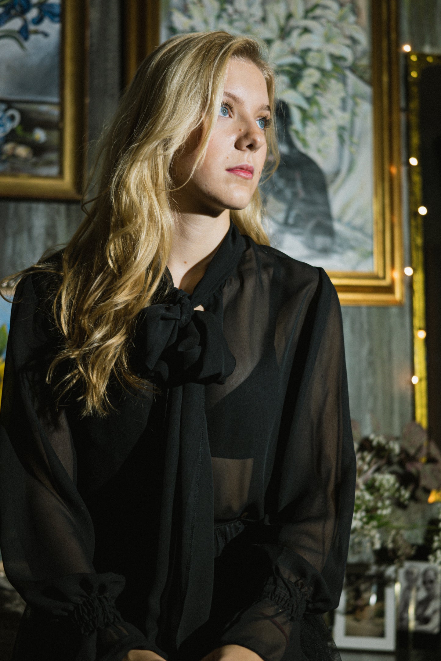 A silk blouse with charming bow