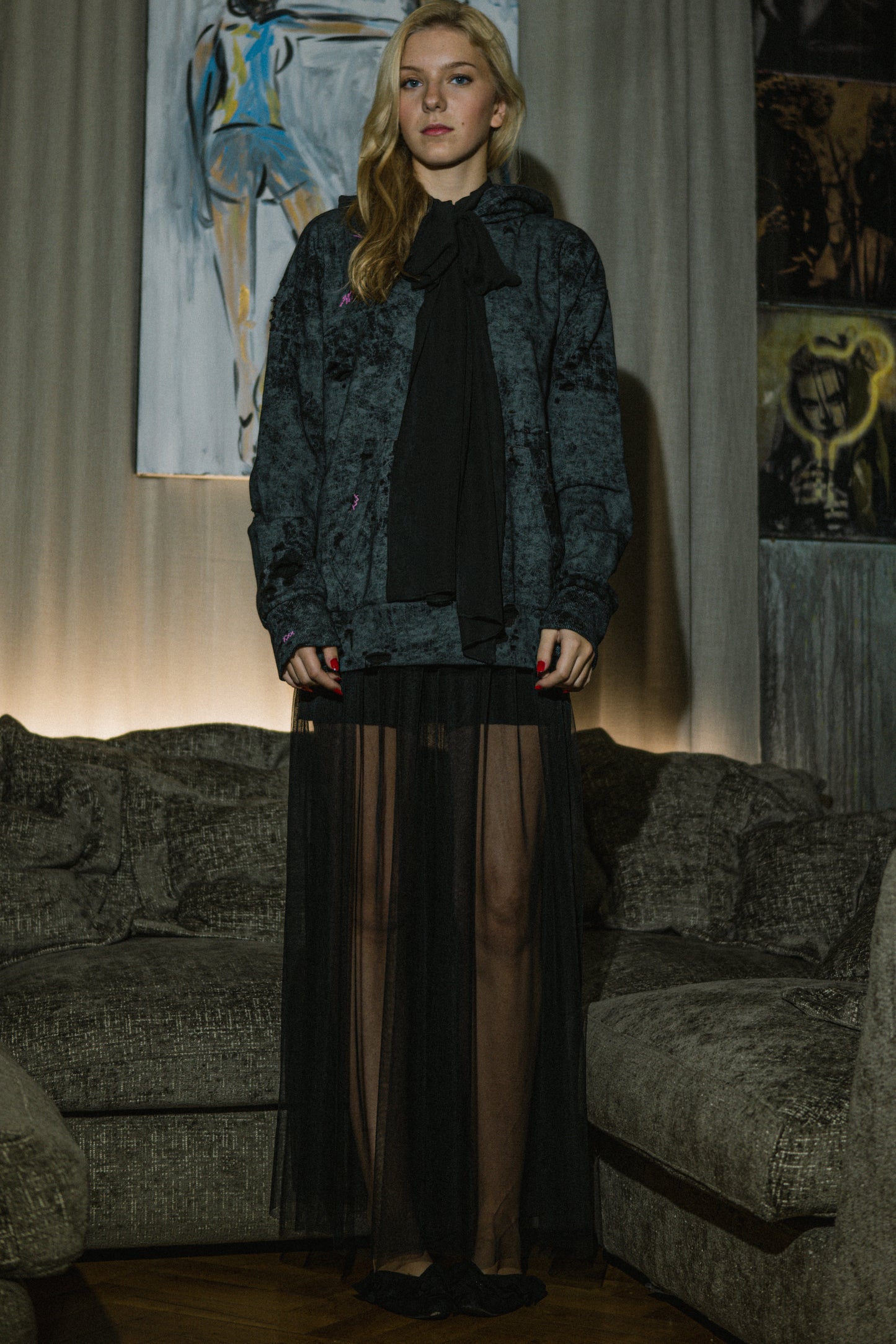 Cotton hoodie with crosse and embroidery